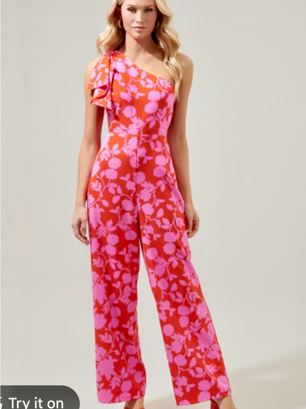 Sugarlips One-Shoulder Pink & Red Floral Jumpsuit
